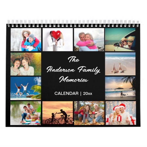 Family Photo Calendar Editable Black Calendar