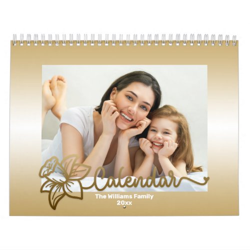Family Photo Calendar Editable Gold Flower Calendar