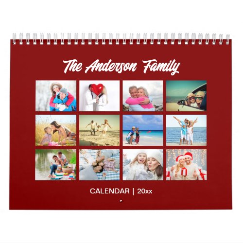 Family Photo Calendar Editable Maroon Calendar