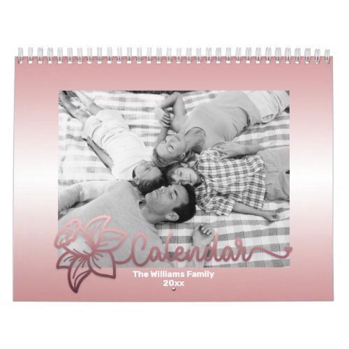Family Photo Calendar Editable Rosegold Flower Calendar