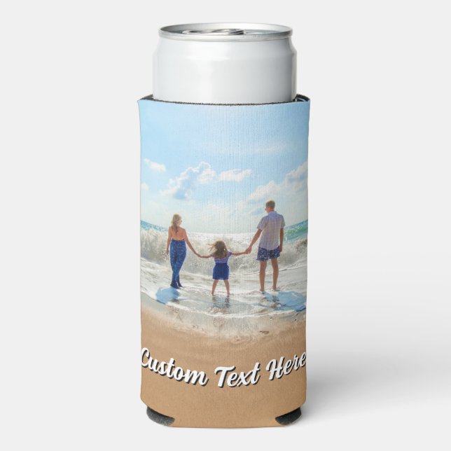 Family Photo Can Cooler Personalized Text (Seltzer Back)