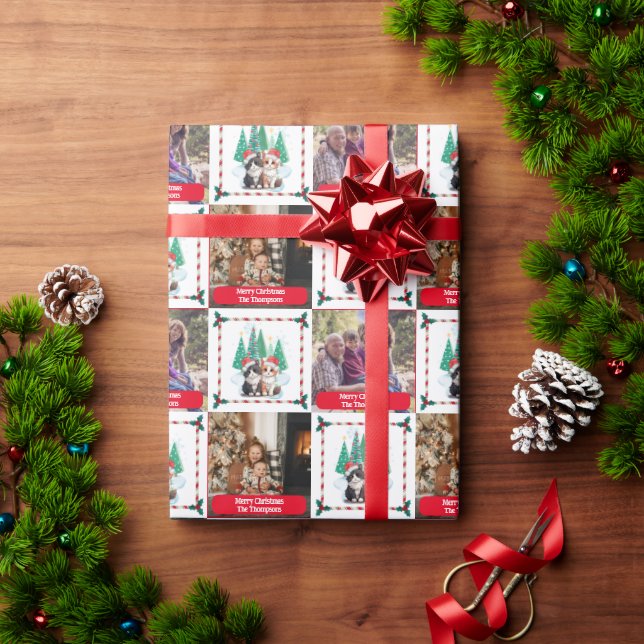 Family Photo Cats Christmas Tree Modern Wrapping Paper (Holiday Gift)
