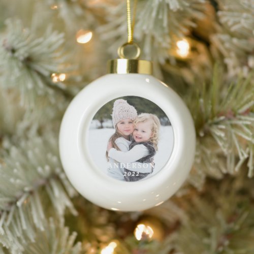 Family Photo Ceramic Ball Christmas Ornament