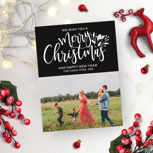 Family Photo Christmas Black White Script Postcard (Creator Uploaded)