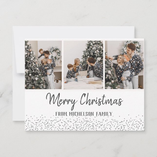 Family Photo Christmas Card Confetti Silver card (Front)