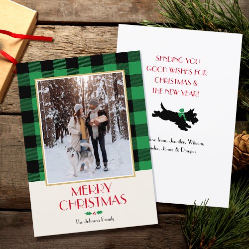Family Photo Christmas Custom Green Flat Holiday Card