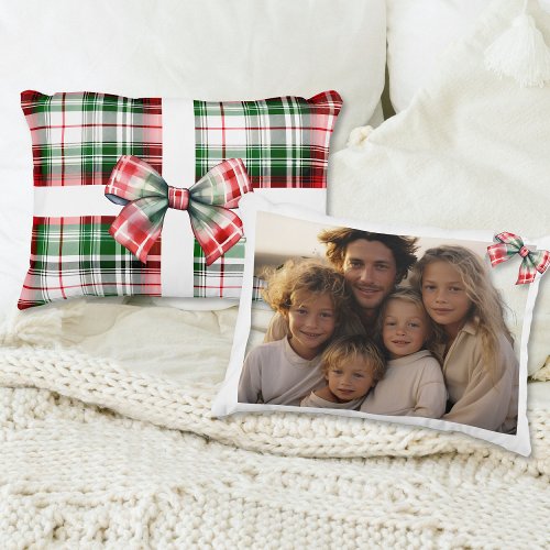 Family Photo Christmas Gift Red Green Farmhouse  Accent Pillow