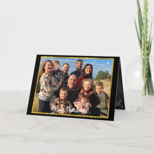 Family Photo Christmas Gold  Chalkboard Elements Holiday Card