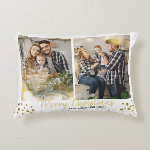 Family Photo Christmas Gold Confetti Accent Pillow