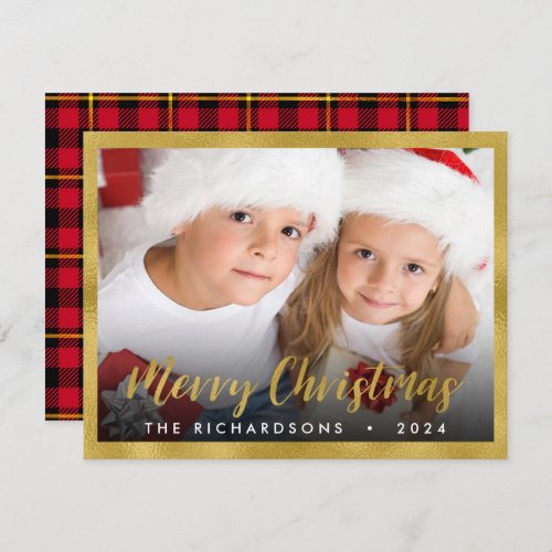 Family Photo Christmas Gold Foil Script Holiday Note Card