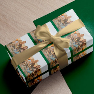 Family photo Christmas green gold joyful custom Wrapping Paper
