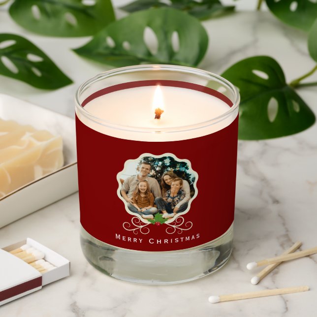 Family Photo Christmas Holly  Scented Candle (Lit)