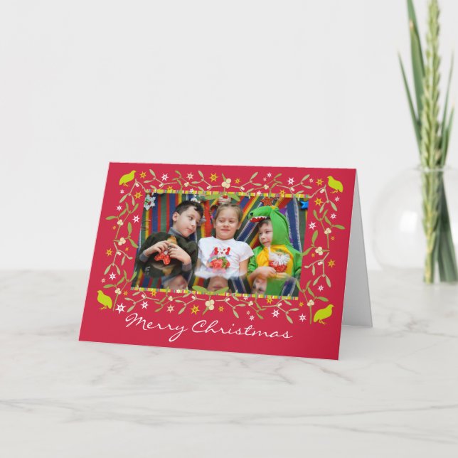 Family photo christmas mistletoe stars partridge holiday card (Front)