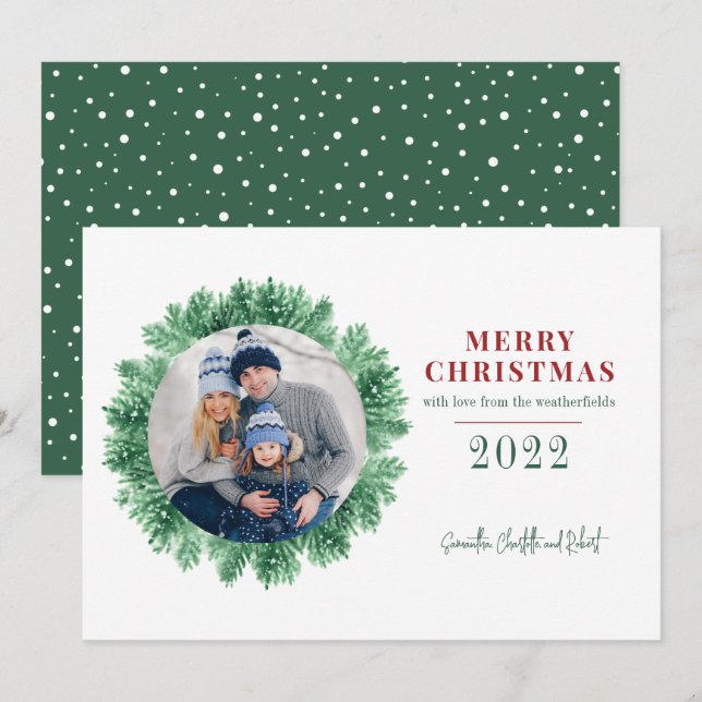 Family Photo Christmas Modern Custom Holiday Card (Front/Back)