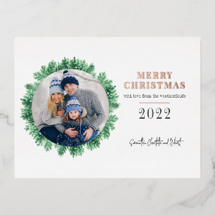 Family Photo Christmas Modern Rose Gold Foil Holiday Postcard