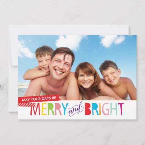 FAMILY PHOTO CHRISTMAS modern type merry  bright Holiday Card