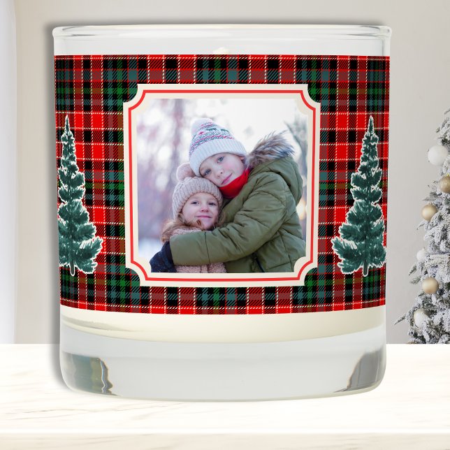 Family Photo Christmas Plaid Grandparents Candle (Grandparent Christmas Family Photo Candle with Personalized back Message. )