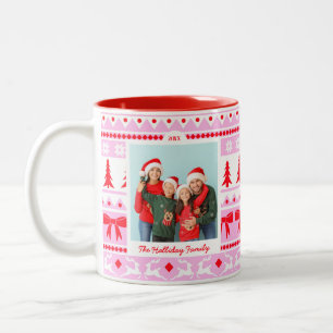 Family Photo Christmas Sweater Pink & Red Two-Tone Coffee Mug