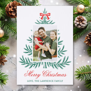 Family Photo Christmas Tree Bow Letterpress Photo Cards