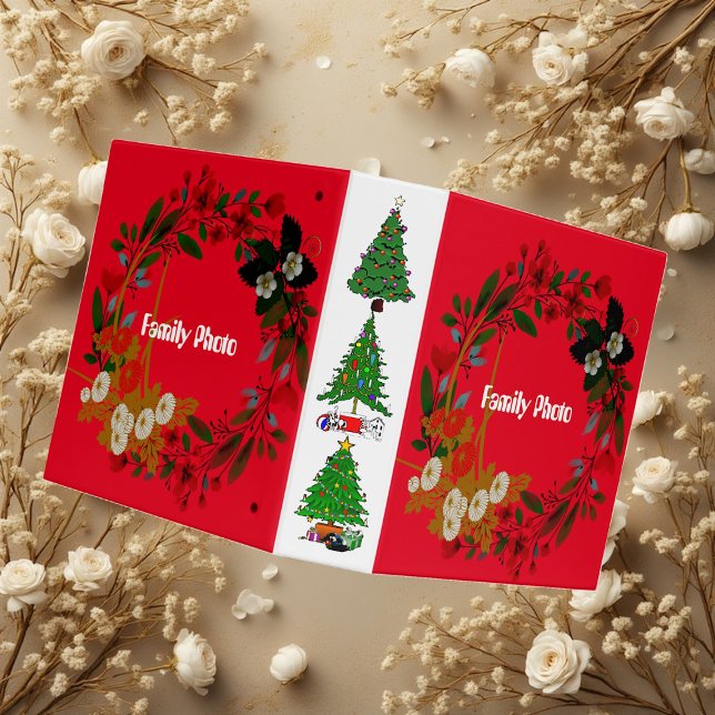 Family Photo Christmas Wreath Greenery Tree Red  3 Ring Binder (Family Photo Christmas Wreath Greenery Tree Red 3 Ring Binder)