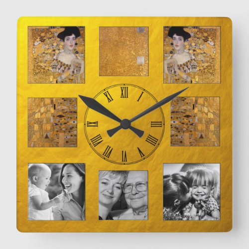 Family Photo Clock Lady in Gold Gustav Klimt Square Wall Clock