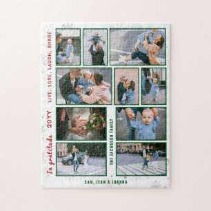 Family Photo Collage 10 Images White Personalized Jigsaw Puzzle