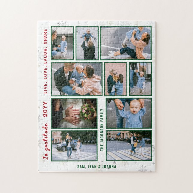 Family Photo Collage 10 Images White Personalized Jigsaw Puzzle (Vertical)