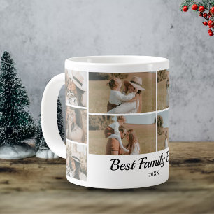 Family Photo Collage - 10 Photos Custom Text Giant Coffee Mug