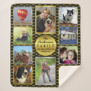 Family Photo Collage 10 Pictures Black Gold Deco Sherpa Blanket