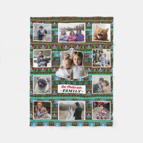Family Photo Collage 11 Custom Christmas Pattern Fleece Blanket