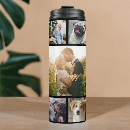 Family Photo Collage 11 Custom Pictures | Black Thermal Tumbler