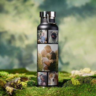 Family Photo Collage 11 Custom Pictures | Black Water Bottle