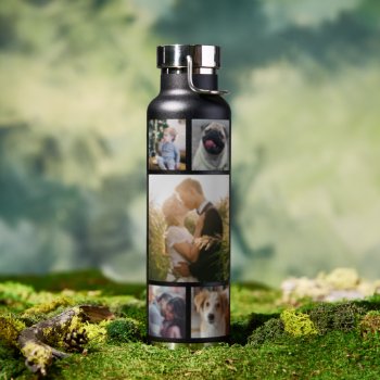 Family Photo Collage 11 Custom Pictures | Black Water Bottle by PictureCollage at Zazzle