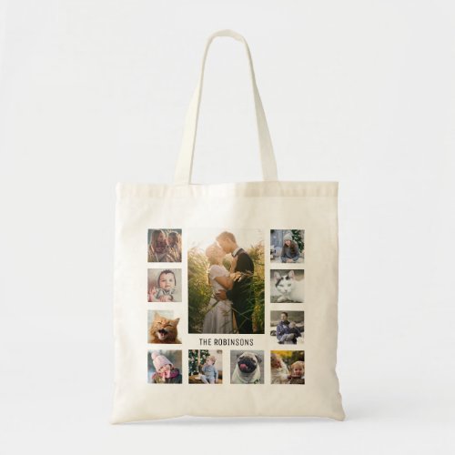 Family Photo Collage 11 Instagram Pics  Name Tote Bag