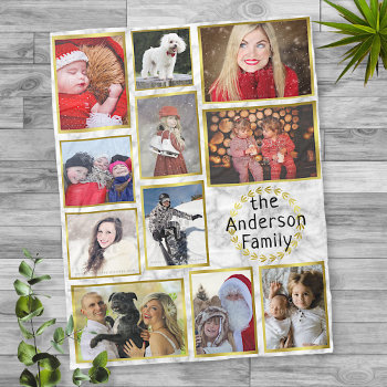 Family Photo Collage 11 Pictures Marble Gold Easy Fleece Blanket by PictureCollage at Zazzle