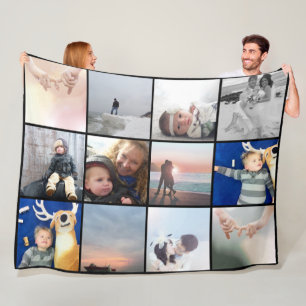 Family Photo Collage 12 Square Instagram Photos Fleece Blanket