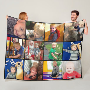 Family Photo Collage 12 Square Instagram Photos Fleece Blanket