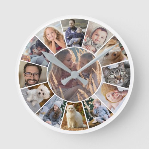 Family Photo Collage 13 Instagram Pics Easy Grid Round Clock
