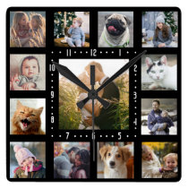 Family Photo Collage 13 Instagram Pictures | Black Square Wall Clock Family Photo Collage 13 Instagram Pictures | Black Square Wall Clock