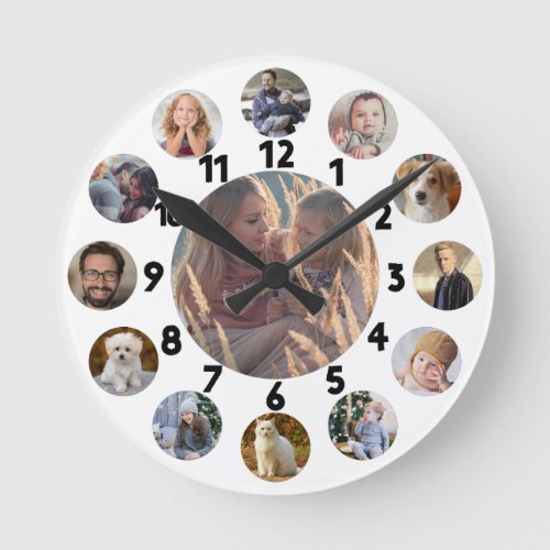 Family Photo Collage 13 Instagram Pictures  White Round Clock