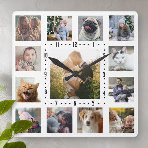 Family Photo Collage 13 Instagram Pictures | White Square Wall Clock