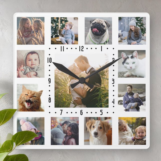 Family Photo Collage 13 Instagram Pictures | White Square Wall Clock (Creator Uploaded)