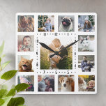 Family Photo Collage 13 Instagram Pictures | White Square Wall Clock at Zazzle