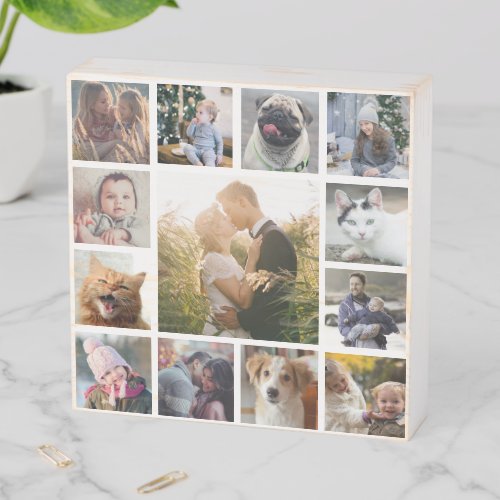 Family Photo Collage 13 Instagram Pictures  White Wooden Box Sign