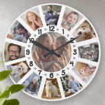 Family Photo Collage 13 Pics with Numbers Easy Large Clock<br><div class="desc">This cool photo collage clock features 13 of your favorite family photographs in a circle shape, with one picture in the center and 12 around it, coinciding with the clock hours. Each photo is separated by a border of white (you can alter the white "background" color under "customize further") The...</div>