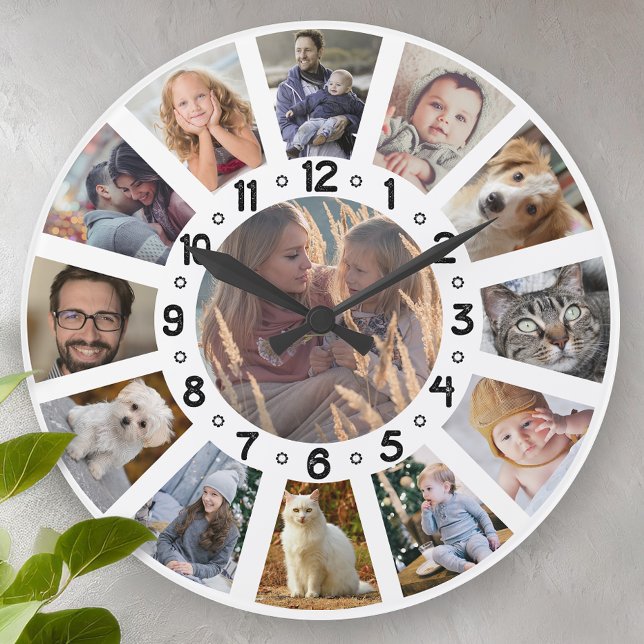 Family Photo Collage 13 Pics with Numbers Easy Large Clock (Creator Uploaded)
