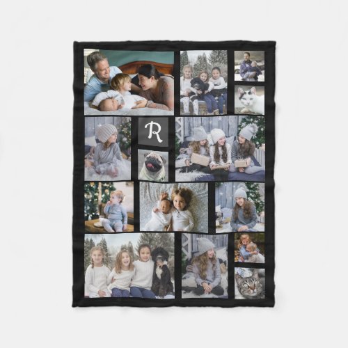 Family Photo Collage 14 Pics + Monogram Black Easy