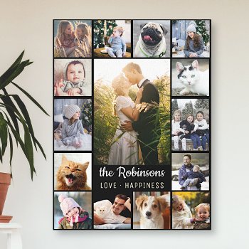 Family Photo Collage 15 Pictures   Name Black Easy Canvas Print by PictureCollage at Zazzle