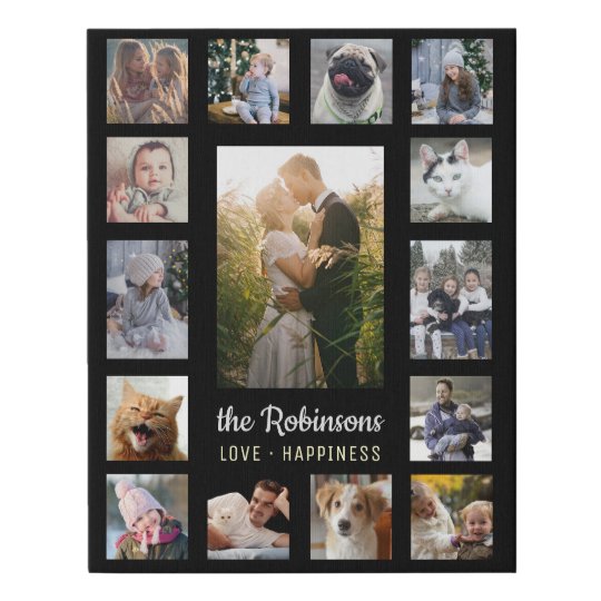 Family Photo Collage 15 Pictures Name Black Easy Faux Canvas Print Zazzle Com Do you have a lot of memories you want to share, but limited space? family photo collage 15 pictures name black easy faux canvas print zazzle com