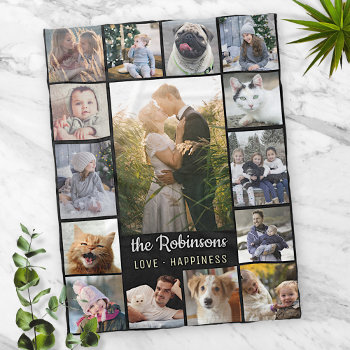 Family Photo Collage 15 Pictures   Name Black Easy Fleece Blanket by PictureCollage at Zazzle